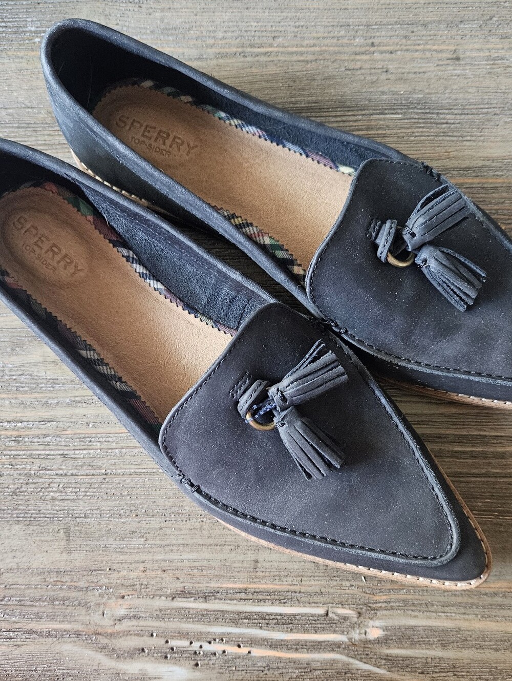 Sperry Top Sider Women's Black Leather Tassel Pointed Loafers Sz 10